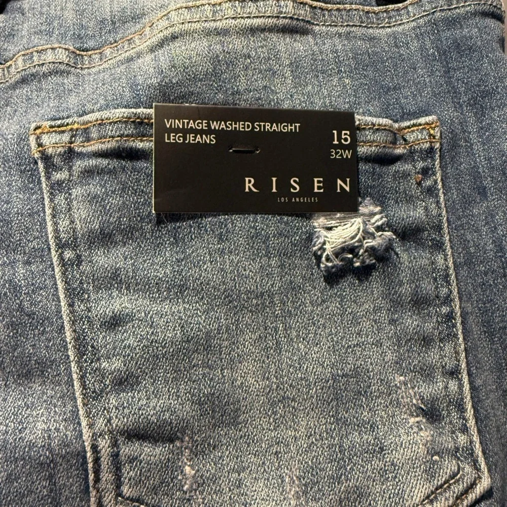 RISEN Los Angeles Women's Vintage Washed Straight Leg Ripped Distressed Jeans